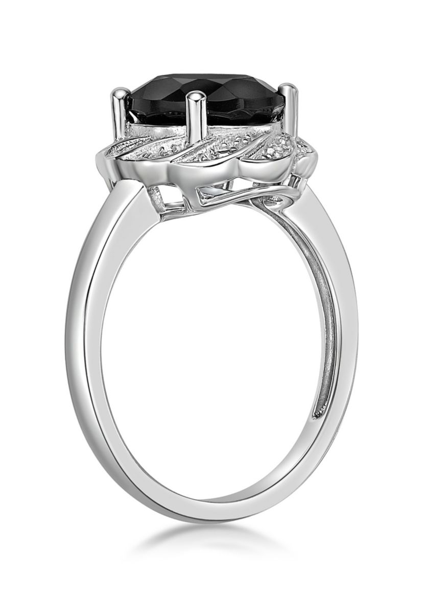 1 ct. t.w. Black Onyx and White Topaz Accent Ring in Sterling Silver