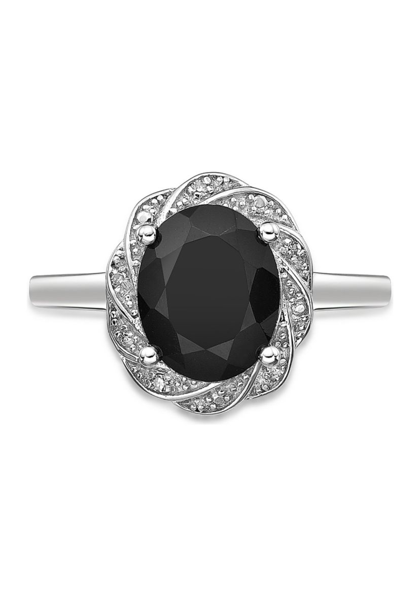 1 ct. t.w. Black Onyx and White Topaz Accent Ring in Sterling Silver