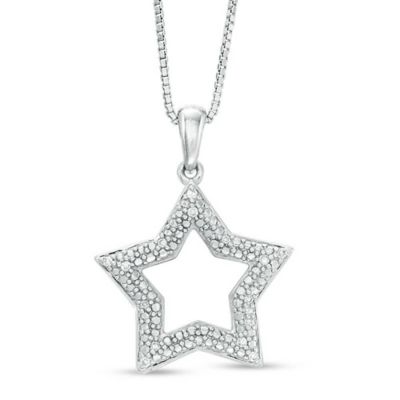 Gemminded Diamond Accent Star Pendant in Sterling Silver, White, 18 in