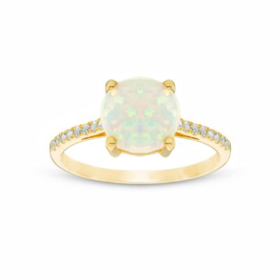 Gemminded Lab Created Gold Plated Sterling Silver Round Created Opal Ring for Women, 7