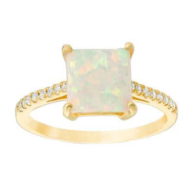Gemminded Lab Created Opal Square Ring with White Sapphire Accents in Gold Plated Sterling Silver, 8