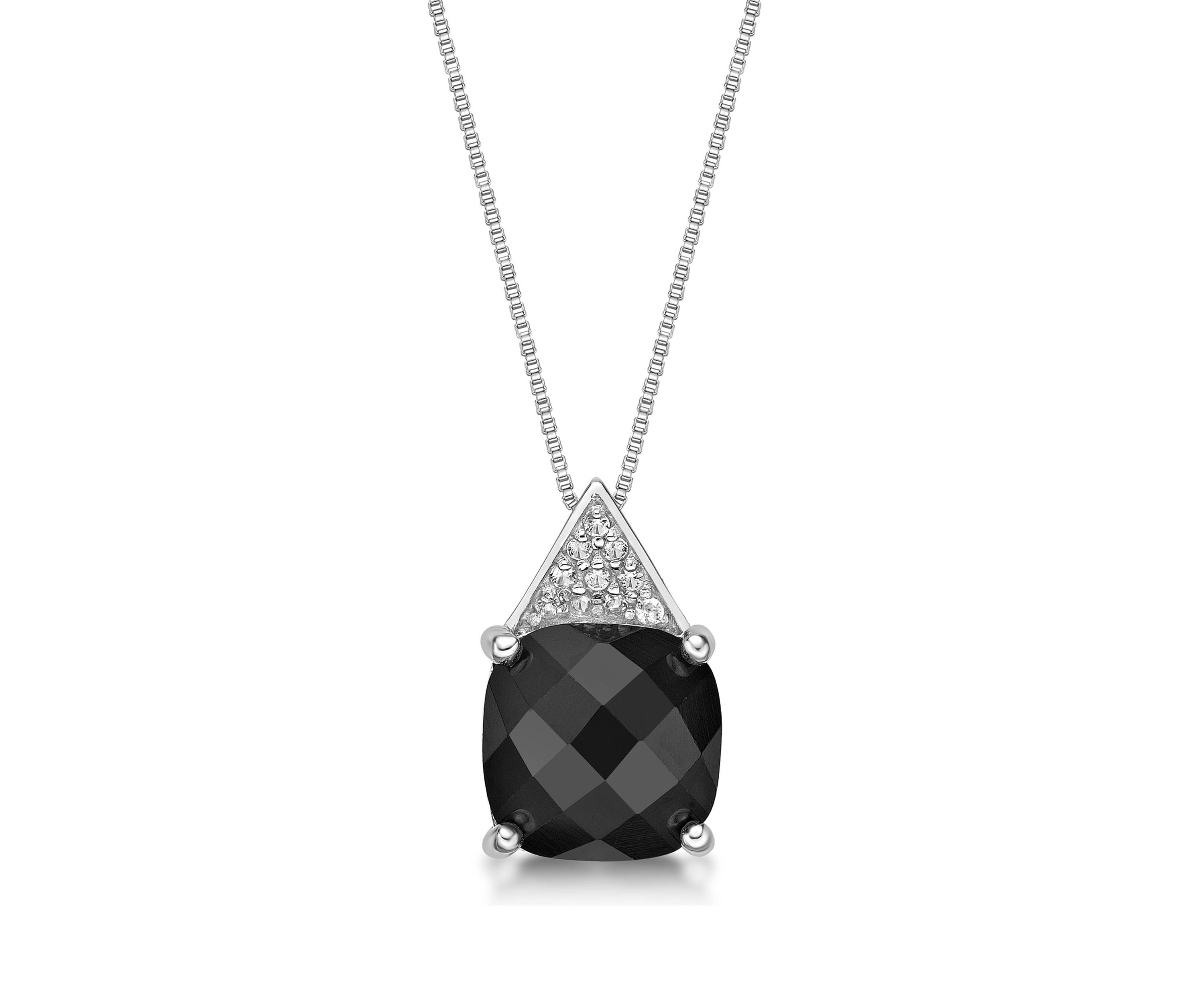3 ct. t.w. Black Onyx and 1/10 ct. t.w. White Topaz Pendant Necklace in Sterling Silver