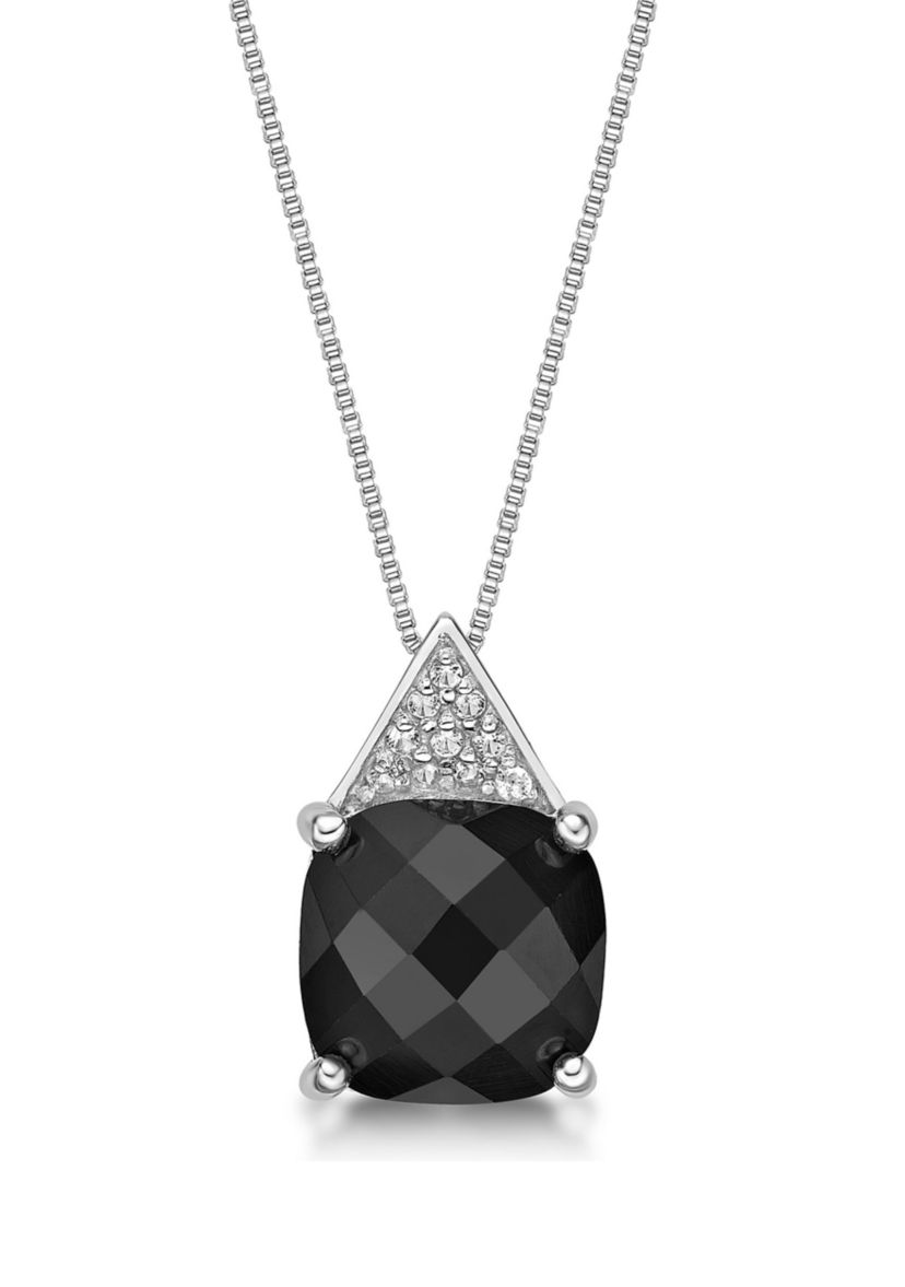 3 ct. t.w. Black Onyx and 1/10 ct. t.w. White Topaz Pendant Necklace in Sterling Silver