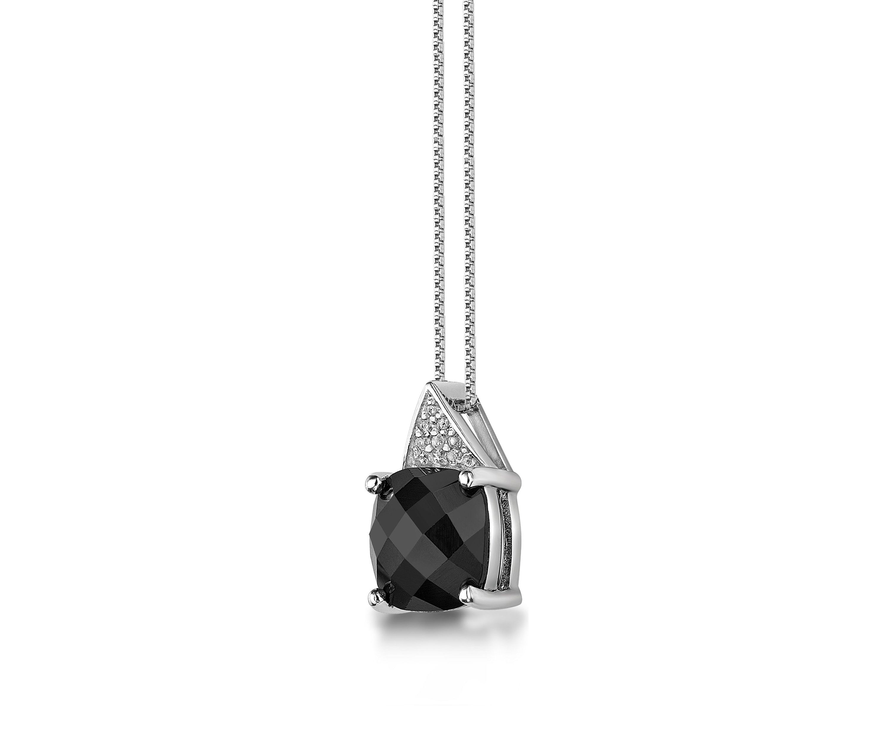 3 ct. t.w. Black Onyx and 1/10 ct. t.w. White Topaz Pendant Necklace in Sterling Silver