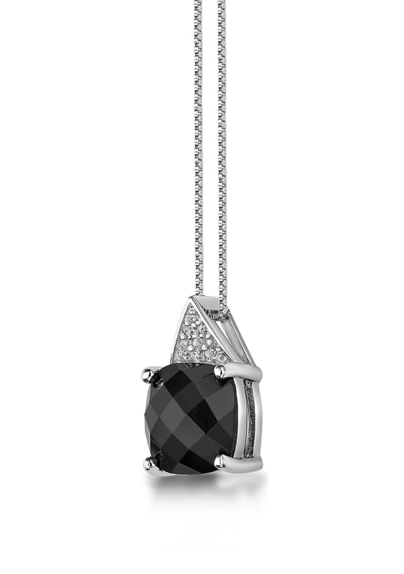 3 ct. t.w. Black Onyx and 1/10 ct. t.w. White Topaz Pendant Necklace in Sterling Silver