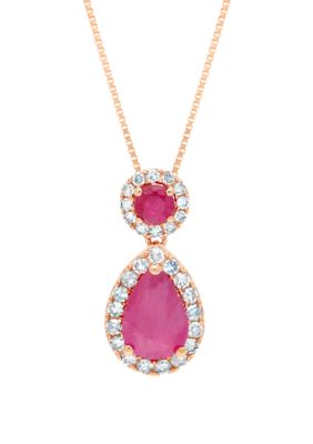 Belk & Co 7/8 Ct. T.w. Ruby And 1/6 Ct. T.w Diamond Pendant Necklace In 10K Rose Gold