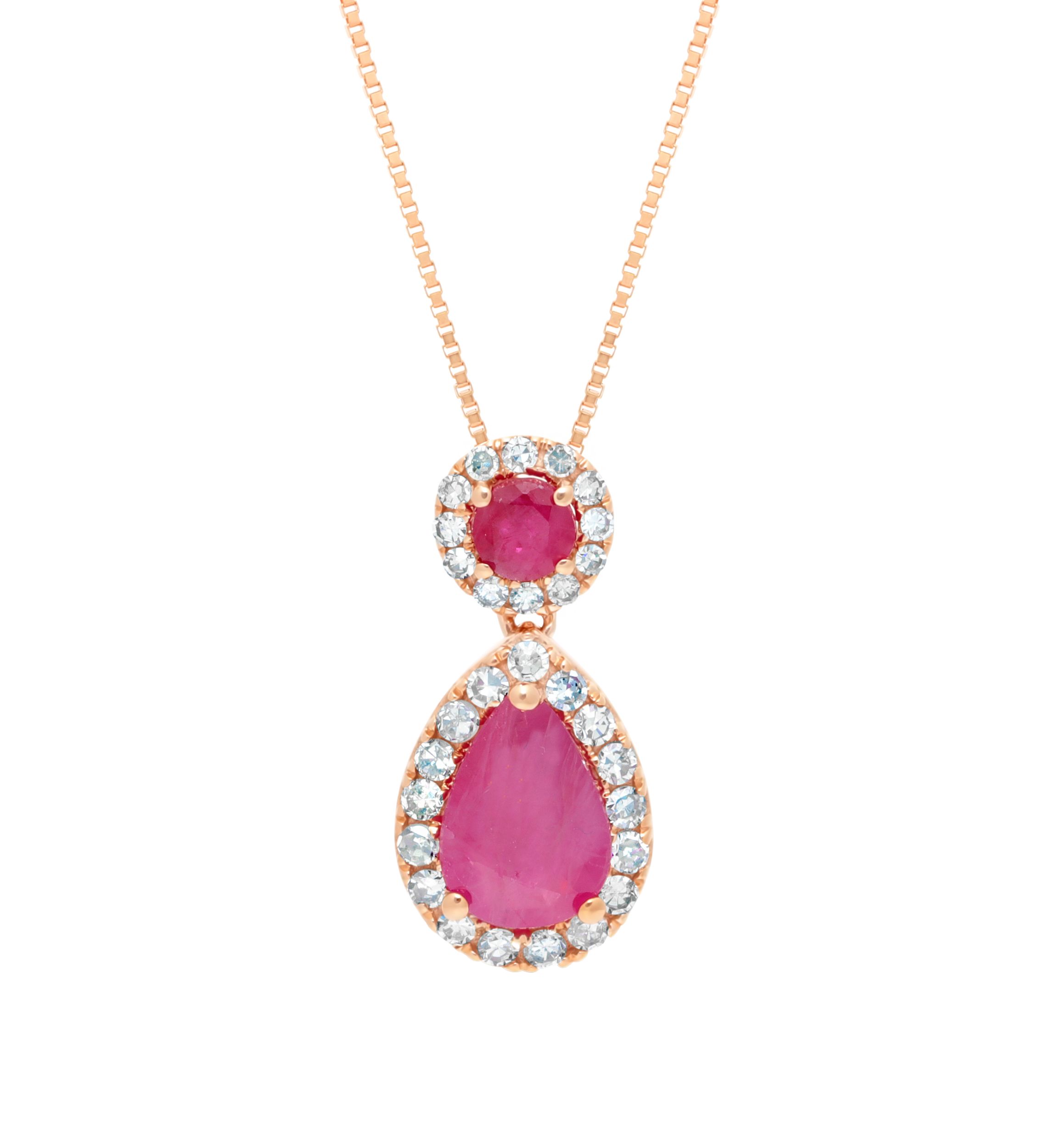 7/8 ct. t.w. Ruby and 1/6 ct. t.w Diamond Pendant Necklace in 10K Rose Gold