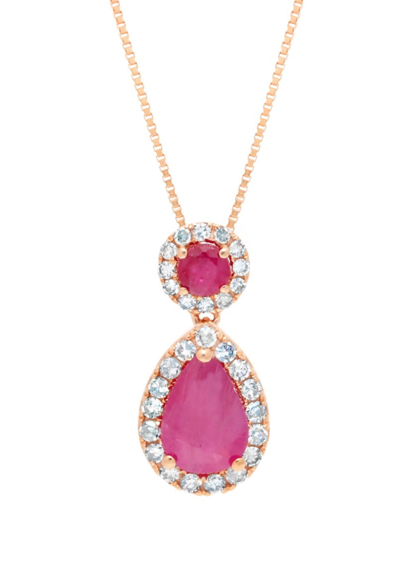 7/8 ct. t.w. Ruby and 1/6 ct. t.w Diamond Pendant Necklace in 10K Rose Gold