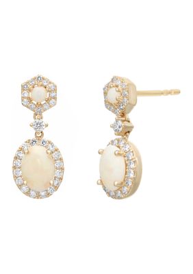 Gemminded 3/4 ct. t.w. Opal and 1/3 ct. t.w. Diamond Earrings in 10K Yellow Gold