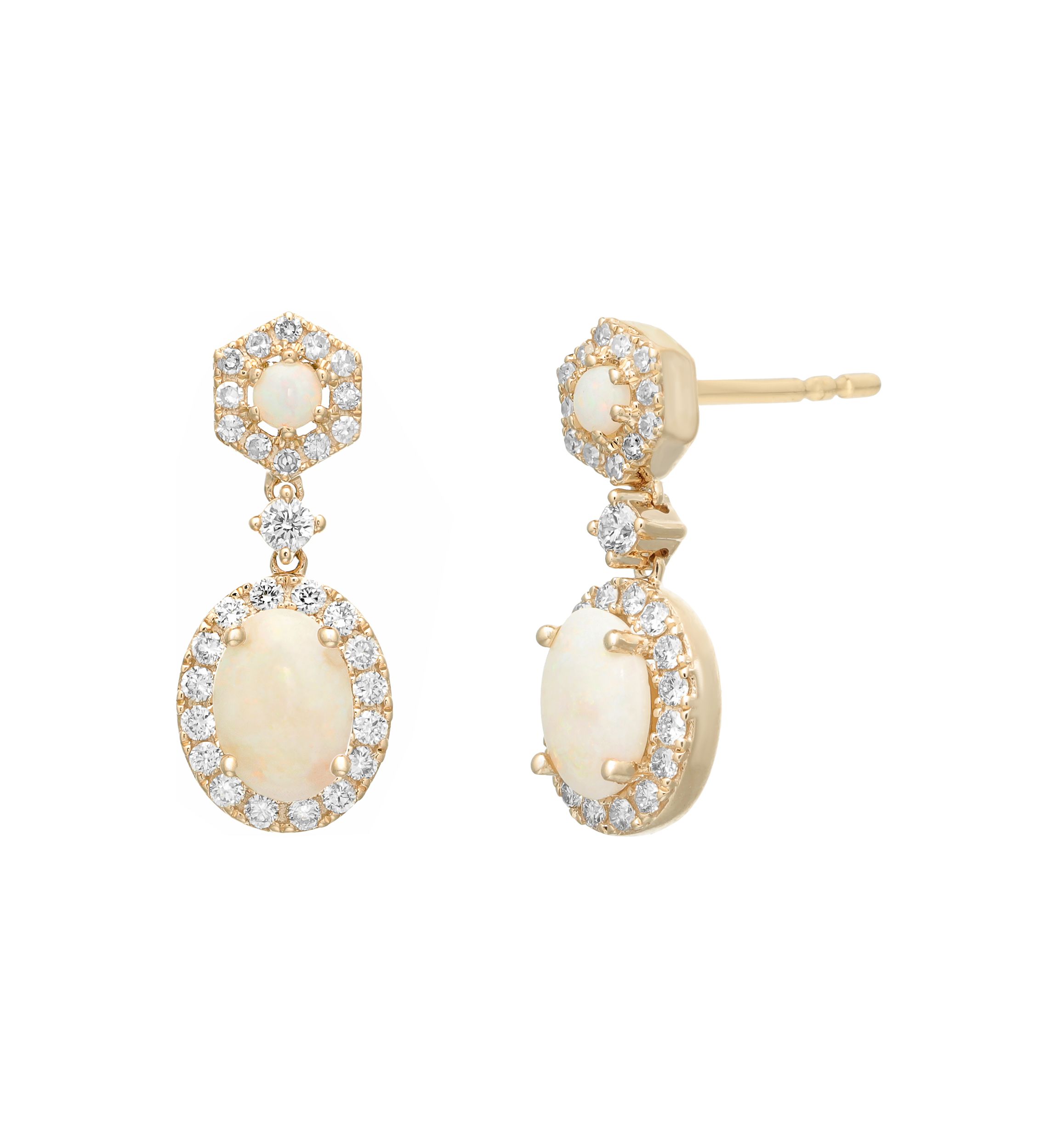 3/4 ct. t.w. Opal and 1/3 ct. t.w. Diamond Earrings in 10K Yellow Gold