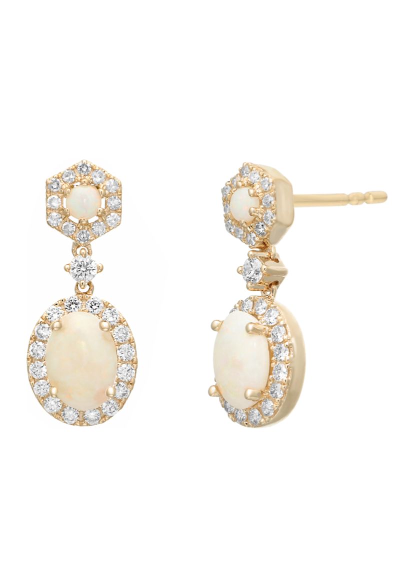 3/4 ct. t.w. Opal and 1/3 ct. t.w. Diamond Earrings in 10K Yellow Gold