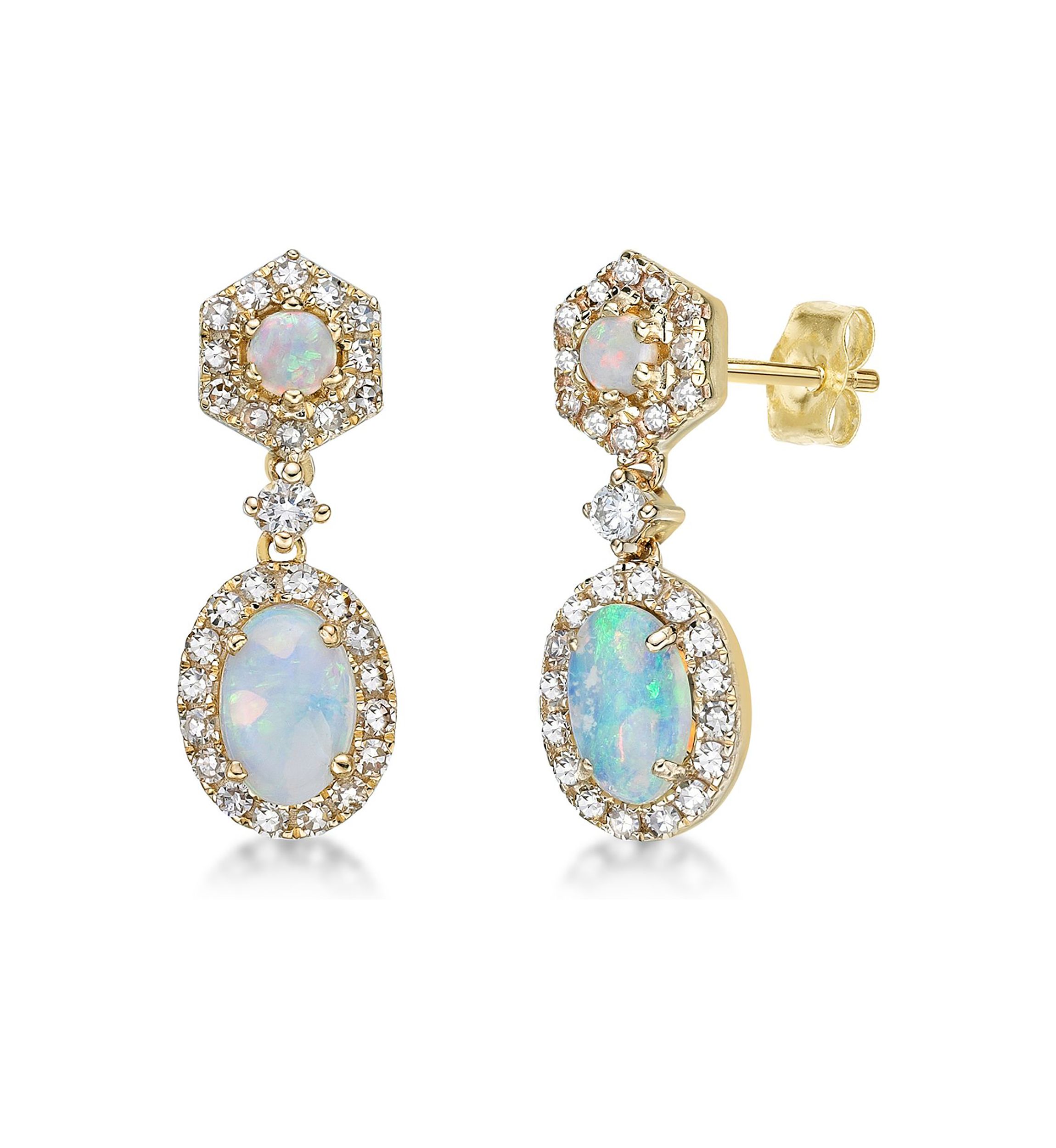 3/4 ct. t.w. Opal and 1/3 ct. t.w. Diamond Earrings in 10K Yellow Gold