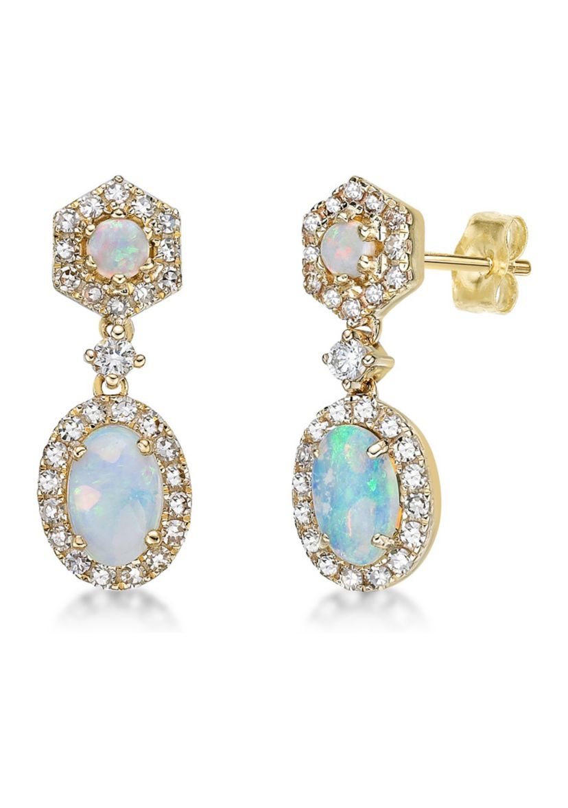 3/4 ct. t.w. Opal and 1/3 ct. t.w. Diamond Earrings in 10K Yellow Gold
