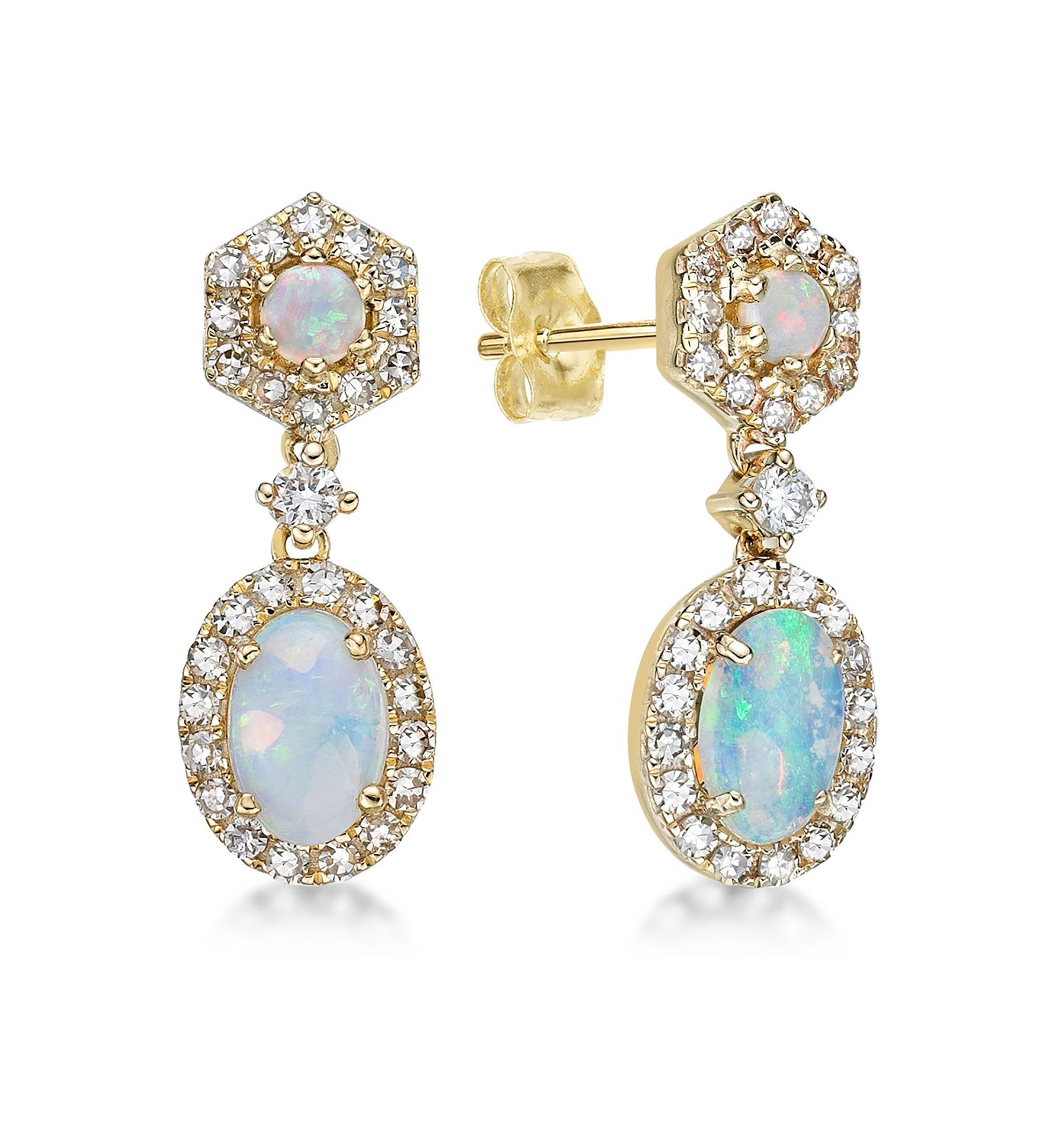 3/4 ct. t.w. Opal and 1/3 ct. t.w. Diamond Earrings in 10K Yellow Gold