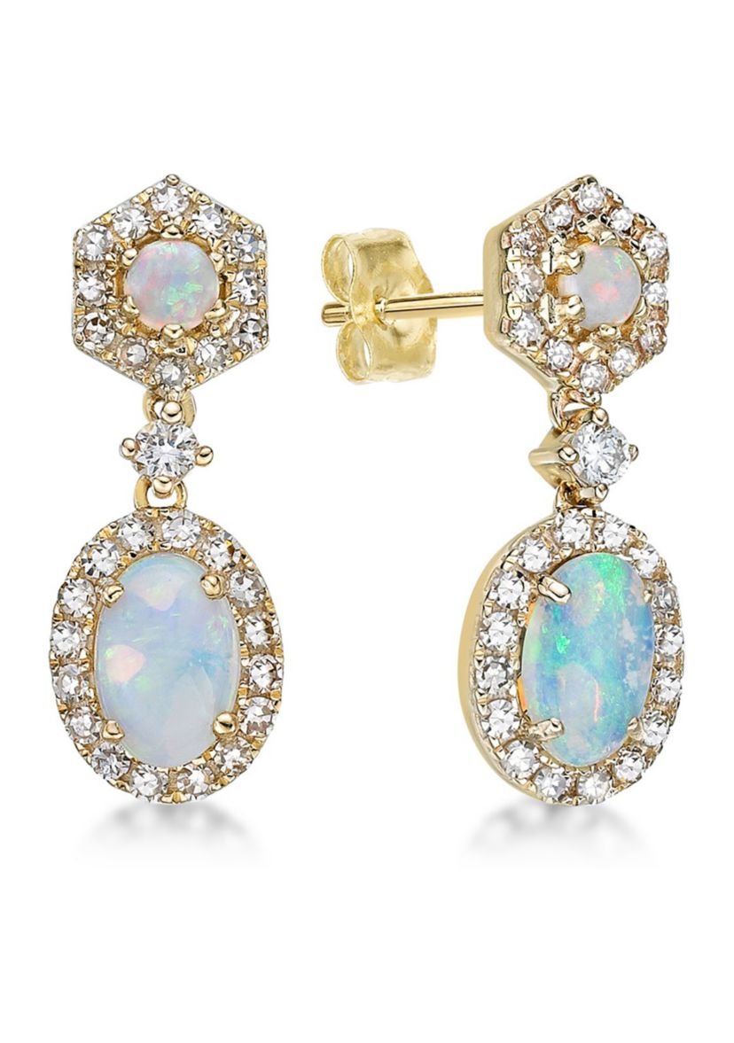 3/4 ct. t.w. Opal and 1/3 ct. t.w. Diamond Earrings in 10K Yellow Gold