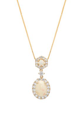 Belk & Co Round 1/5 Ct. T.w. Opal And 1/4 Ct. T.w. Diamond Pendant Necklace Set In 10K Yellow Gold