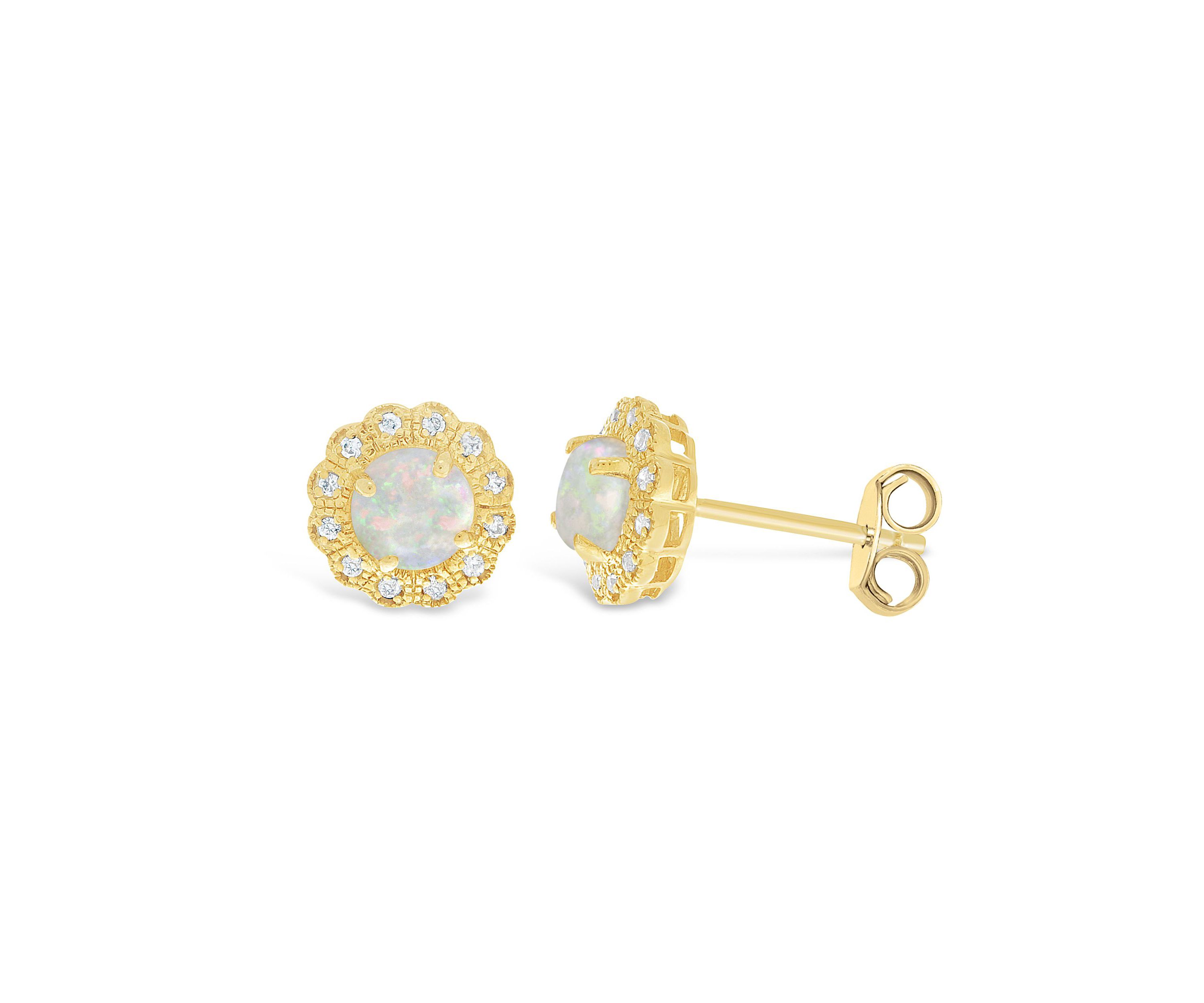 Lab Created 0.6 ct. t.w. Lab-created Opal and Diamond Accent Earrings in Gold Plated Sterling Silver
