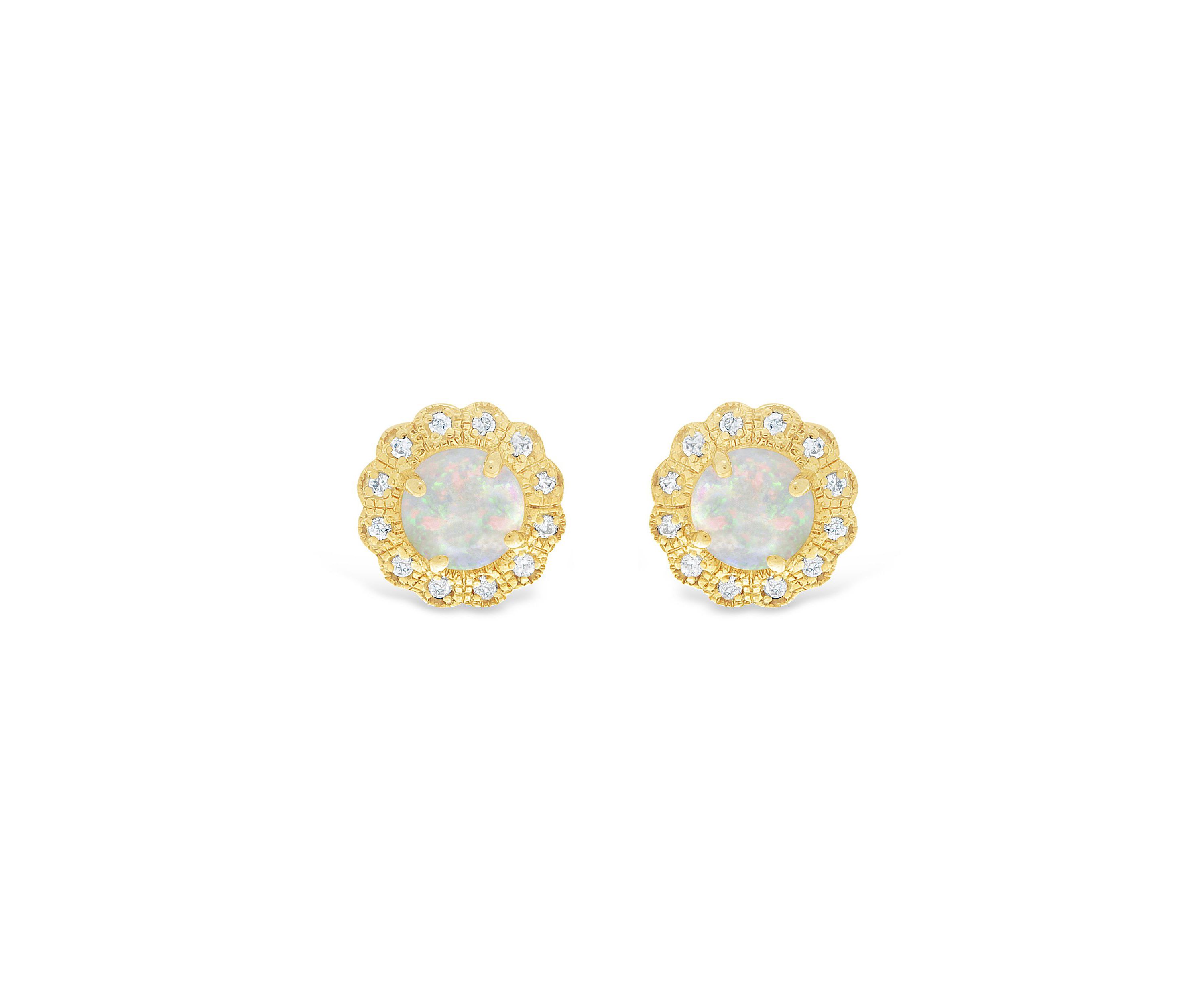 Lab Created 0.6 ct. t.w. Lab-created Opal and Diamond Accent Earrings in Gold Plated Sterling Silver