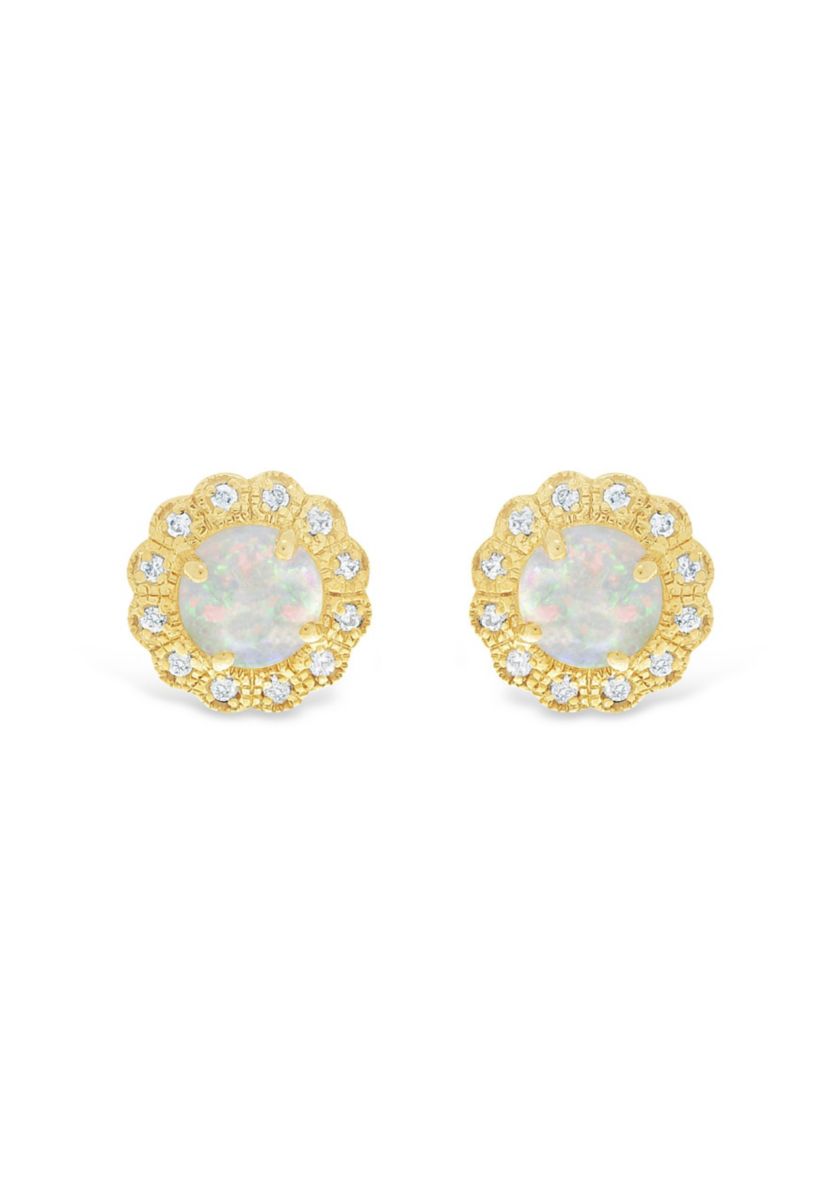 Lab Created 0.6 ct. t.w. Lab-created Opal and Diamond Accent Earrings in Gold Plated Sterling Silver