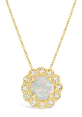 Belk & Co Lab Created 0.6 Ct. T.w. Lab-Created Opal And Diamond Accent Pendant Necklace In Gold Plated Sterling Silver