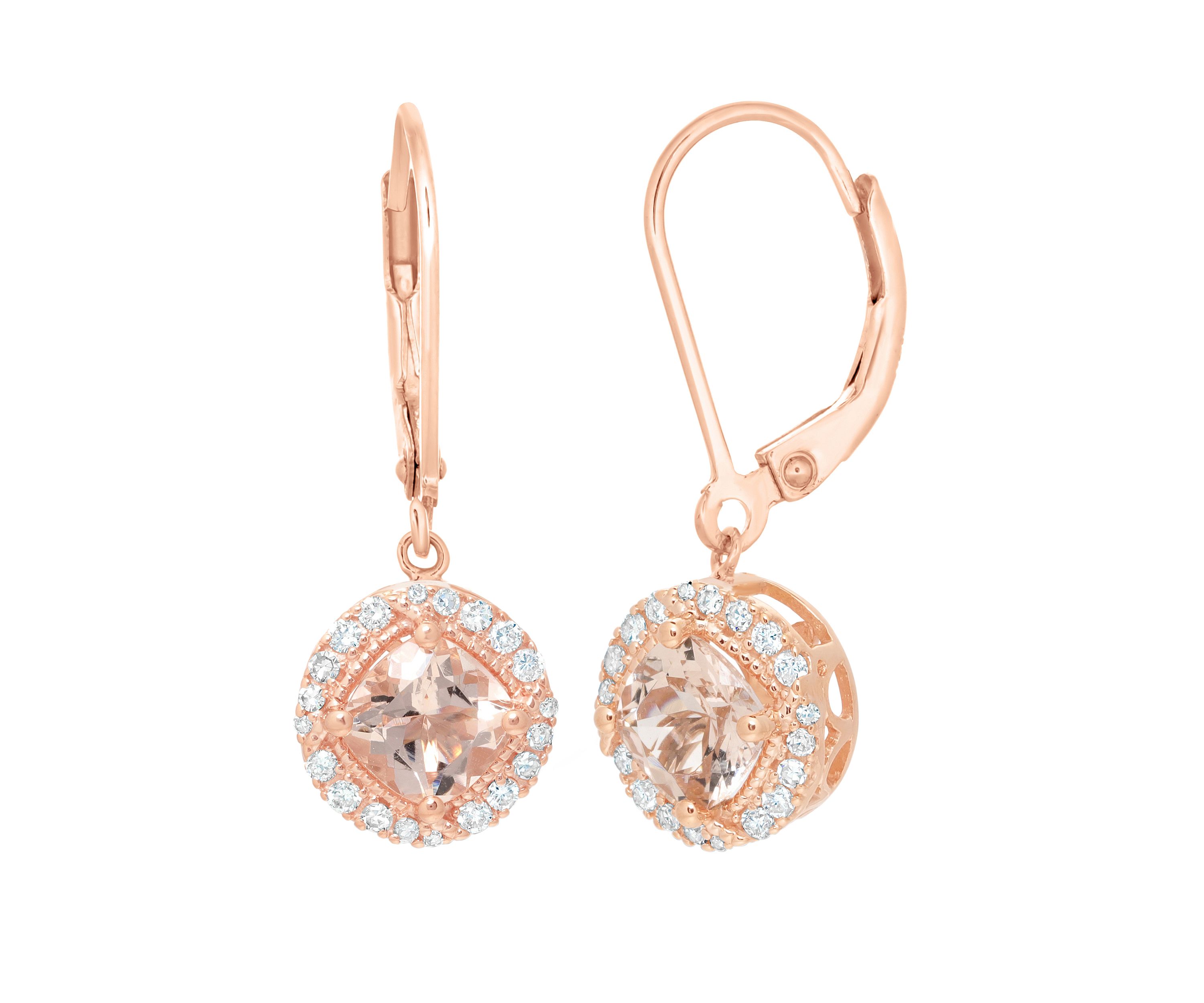 7/8 ct. t.w. Morganite and 1/6 ct. t.w. Diamond Earrings in 10K Rose Gold 