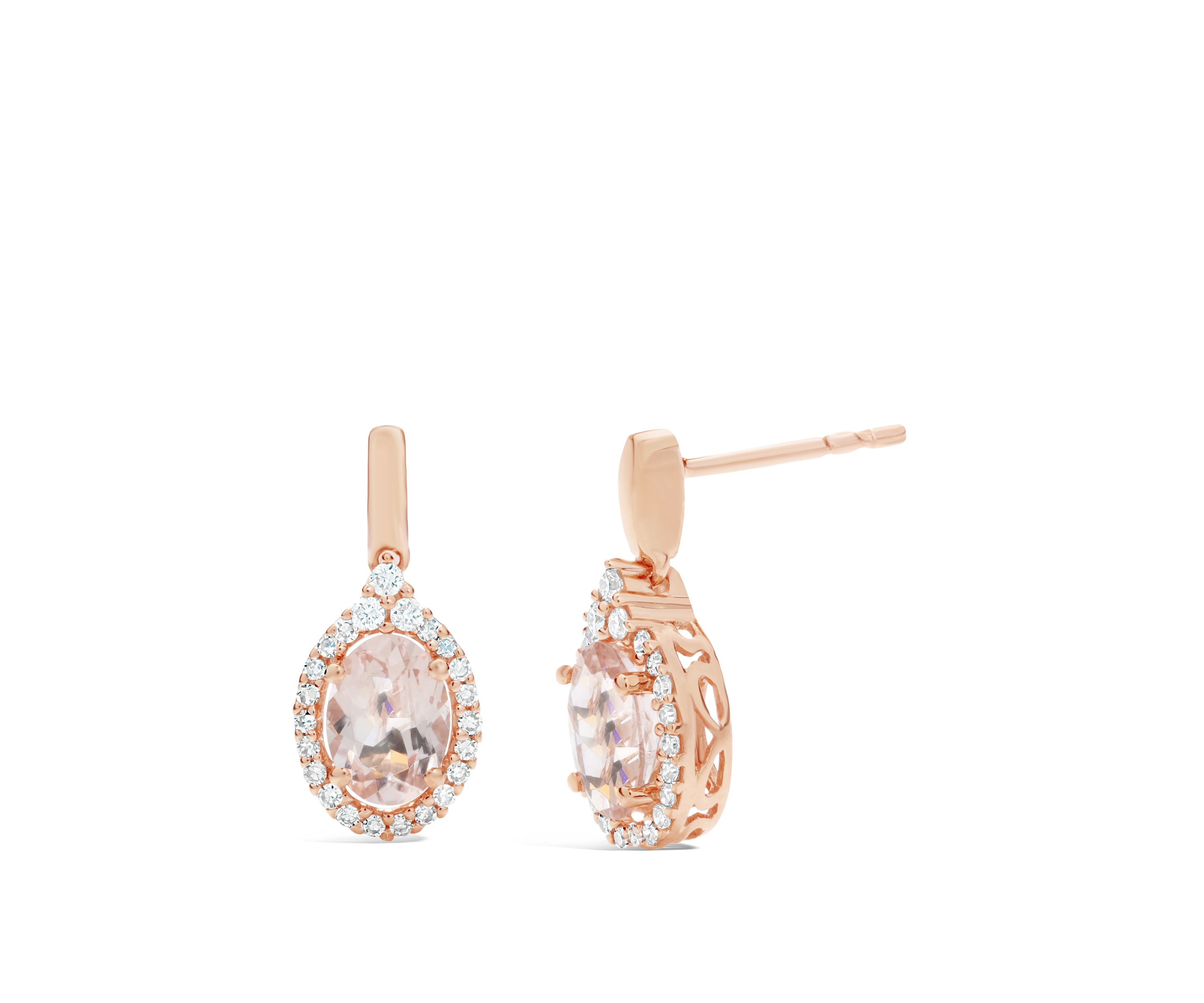  1.30 ct. t.w. Morganite and 1/4 ct. t.w. Diamond Earrings in 10K Rose Gold
