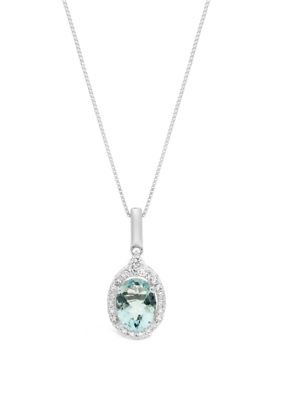 Belk & Co 1.10 Ct. T.w. Oval Aquamarine And 1/6 Ct. T.w. Diamond Pendant Necklace In 10K White Gold