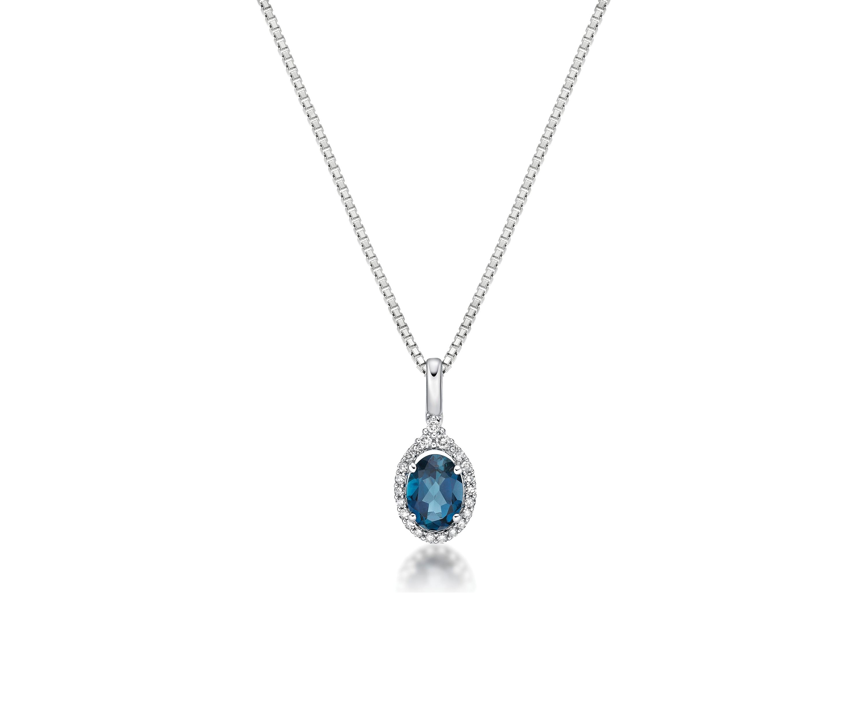 1.63 ct. t.w. London Blue Topaz and 1/6 ct. t.w. Diamond Pendant Necklace in 10K White Gold