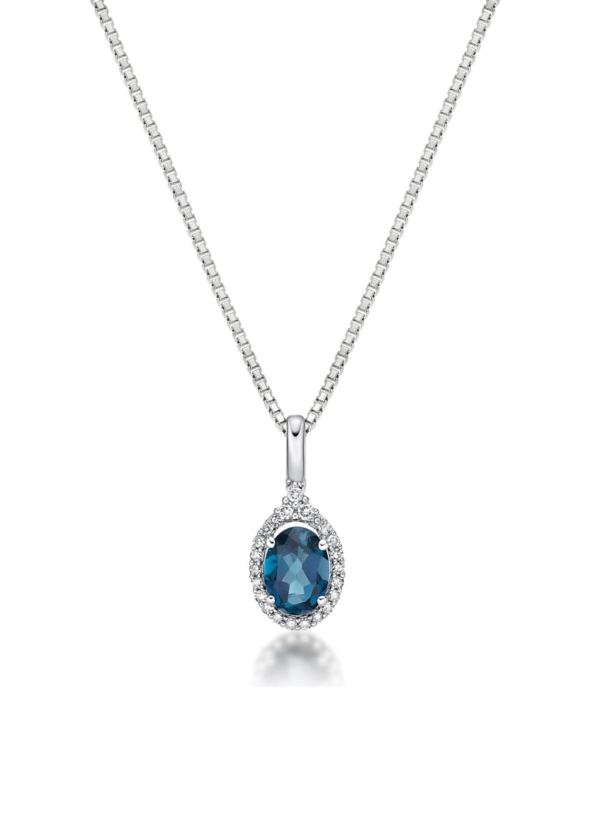 1.63 ct. t.w. London Blue Topaz and 1/6 ct. t.w. Diamond Pendant Necklace in 10K White Gold
