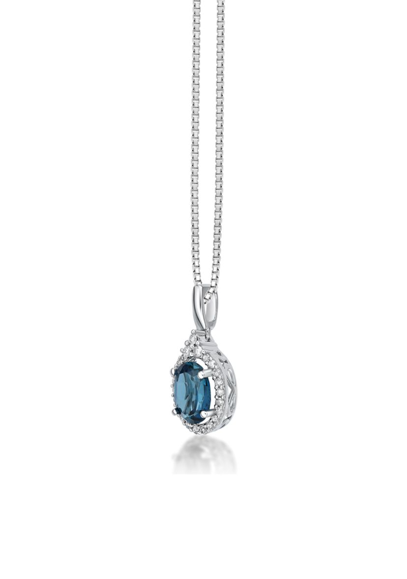 1.63 ct. t.w. London Blue Topaz and 1/6 ct. t.w. Diamond Pendant Necklace in 10K White Gold