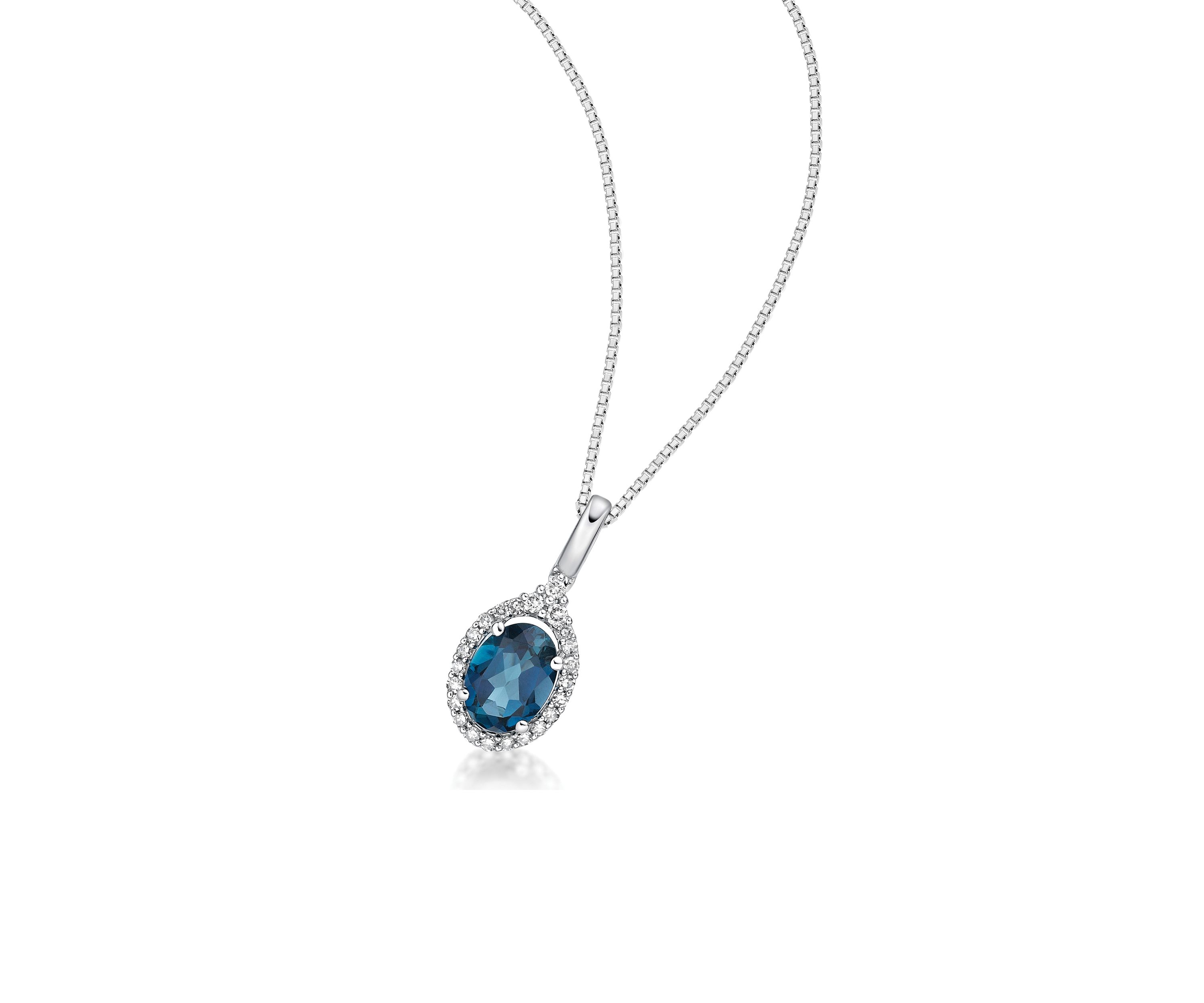 1.63 ct. t.w. London Blue Topaz and 1/6 ct. t.w. Diamond Pendant Necklace in 10K White Gold