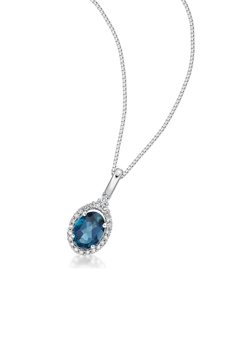 1.63 ct. t.w. London Blue Topaz and 1/6 ct. t.w. Diamond Pendant Necklace in 10K White Gold