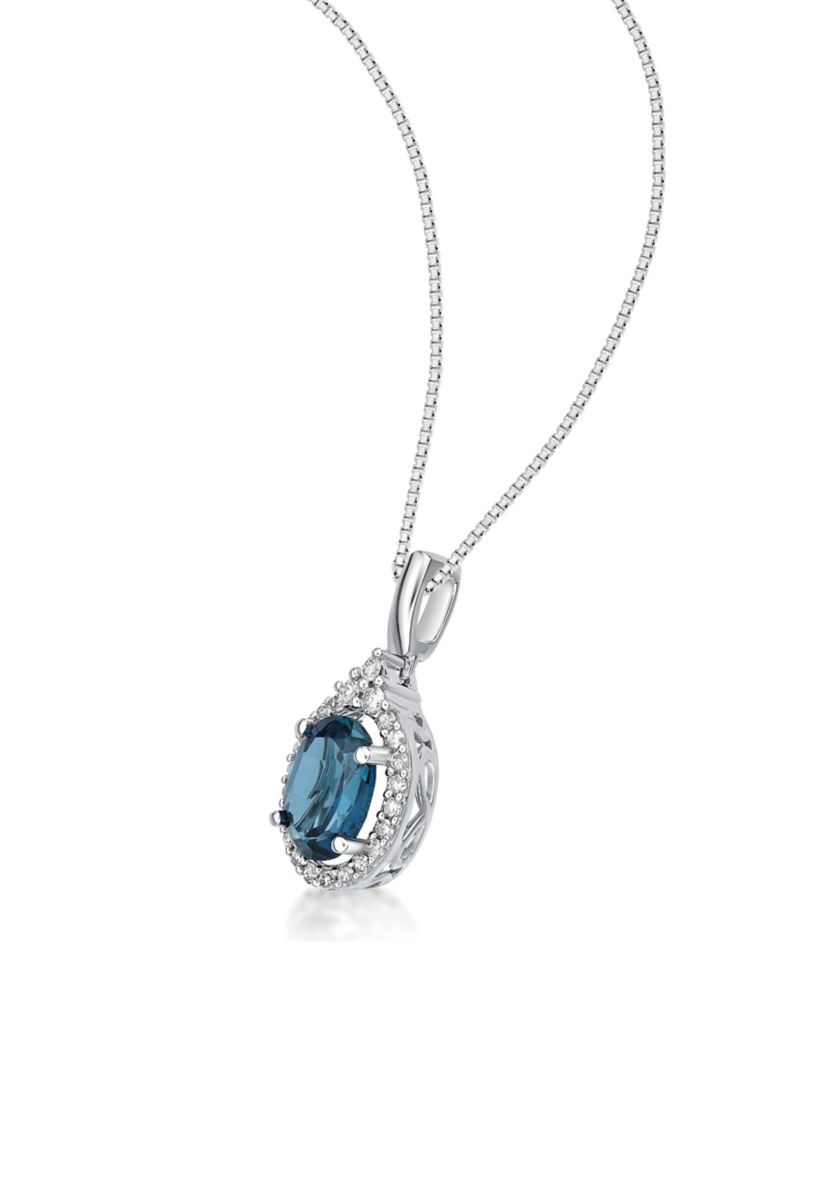 1.63 ct. t.w. London Blue Topaz and 1/6 ct. t.w. Diamond Pendant Necklace in 10K White Gold