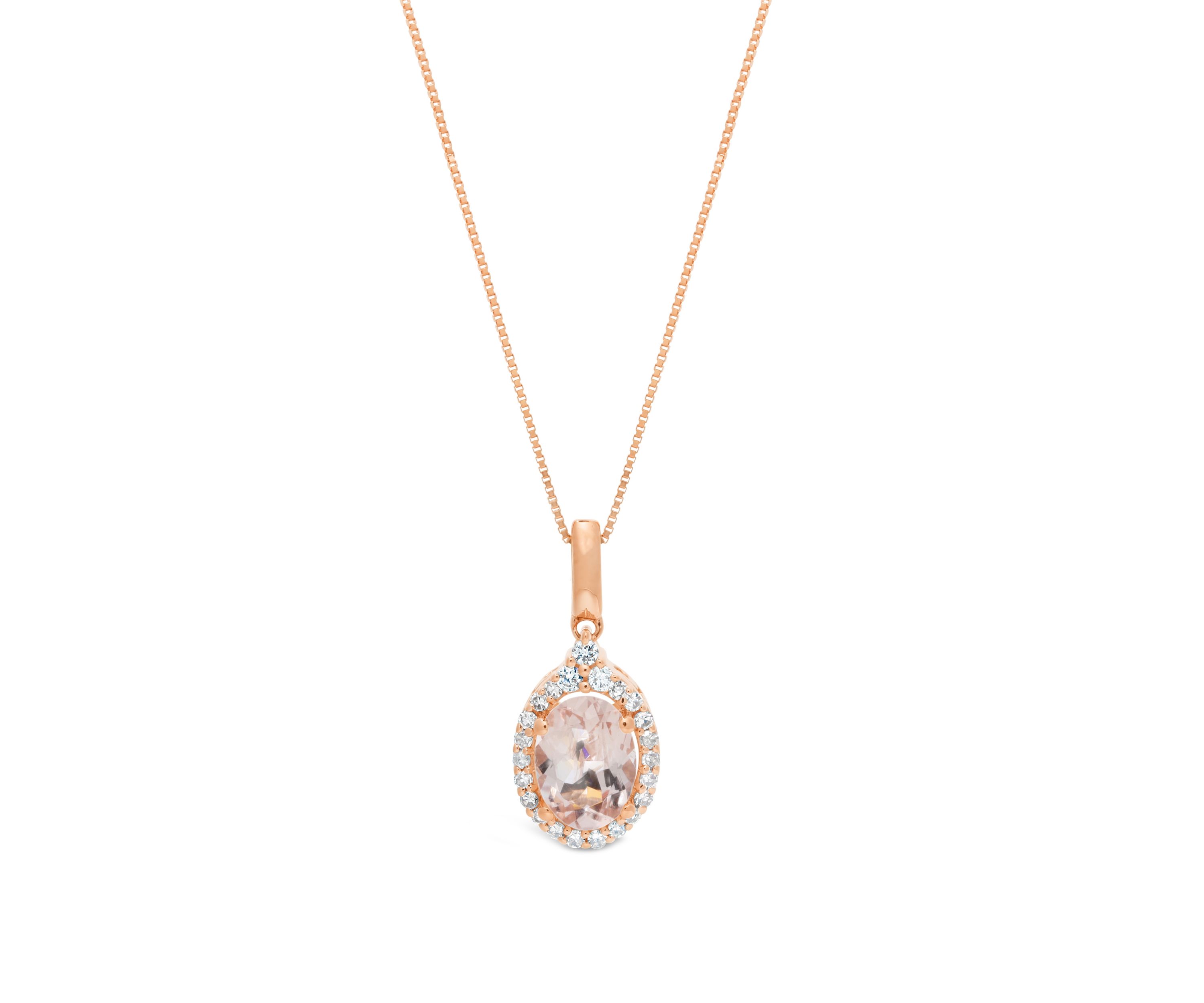 1.10 ct. t.w. Morganite and 1/6 ct. t.w. Diamond Pendant Necklace in 10K Rose Gold