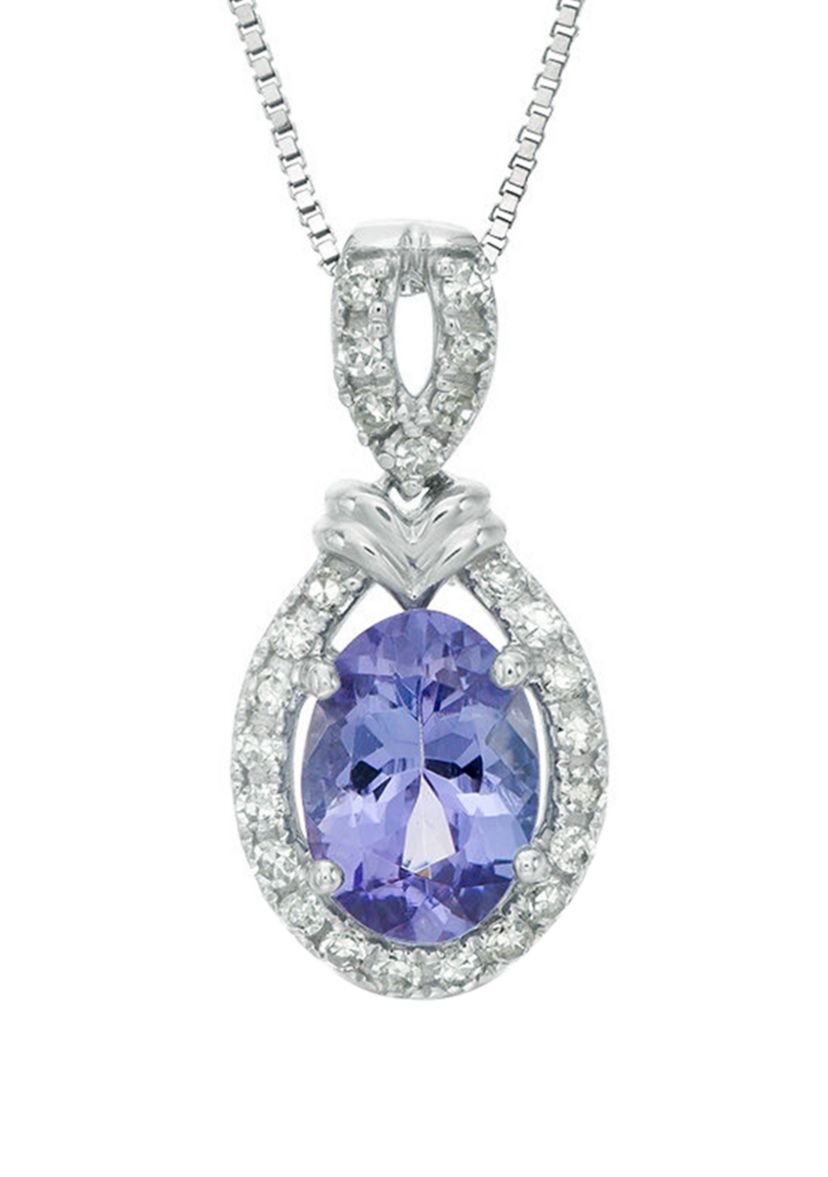 1 ct. t.w. Pear Tanzanite and 1/8 ct. t.w. Diamond Pendant Necklace in 10K White Gold