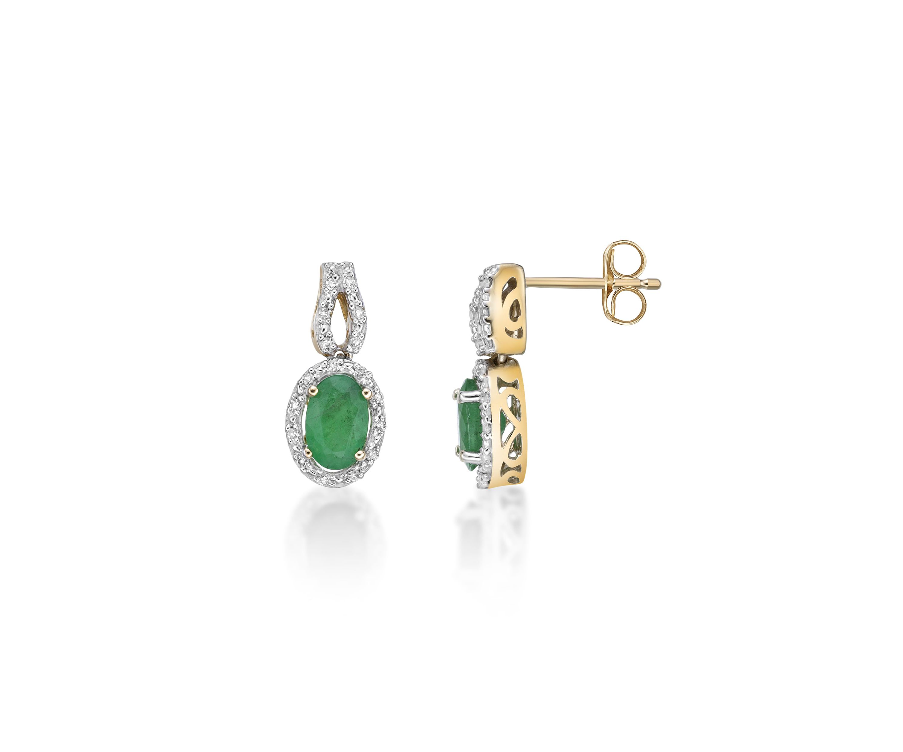 1 1/10 ct. t.w. Emerald and 1/10 ct. t.w. Diamond Earrings in 10K Yellow Gold