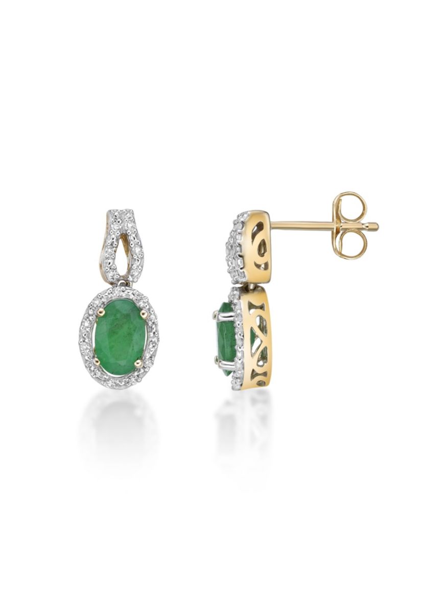 1 1/10 ct. t.w. Emerald and 1/10 ct. t.w. Diamond Earrings in 10K Yellow Gold
