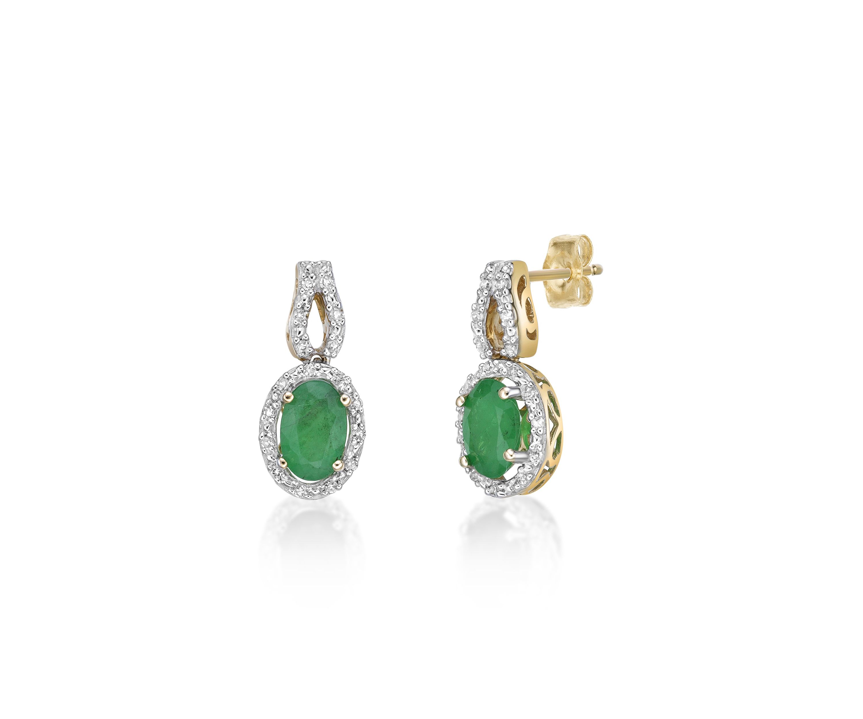 1 1/10 ct. t.w. Emerald and 1/10 ct. t.w. Diamond Earrings in 10K Yellow Gold