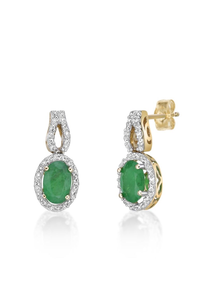 1 1/10 ct. t.w. Emerald and 1/10 ct. t.w. Diamond Earrings in 10K Yellow Gold