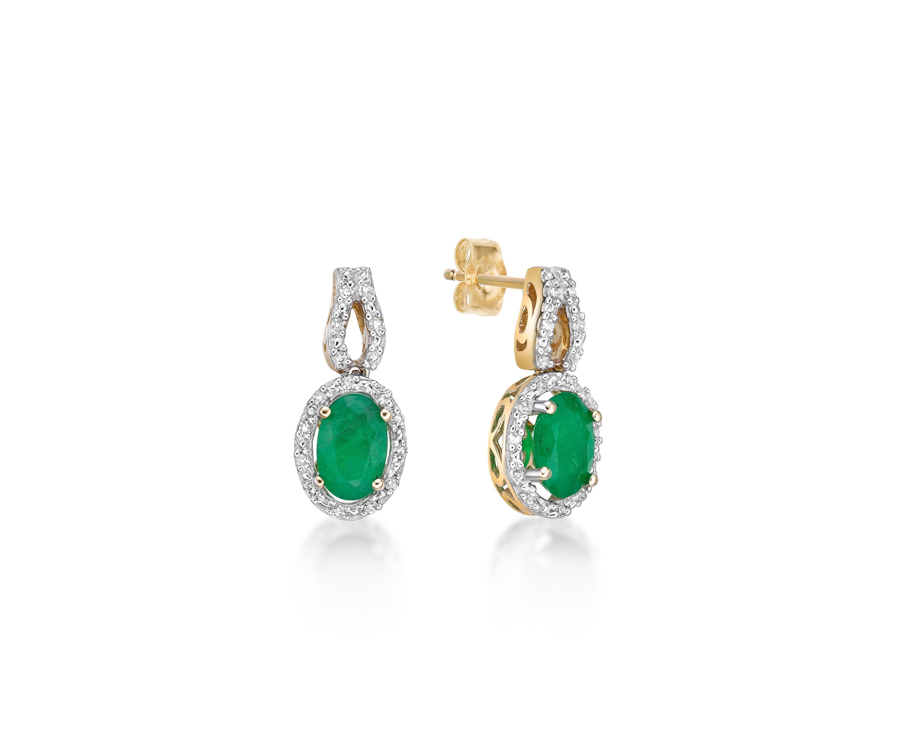 1 1/10 ct. t.w. Emerald and 1/10 ct. t.w. Diamond Earrings in 10K Yellow Gold