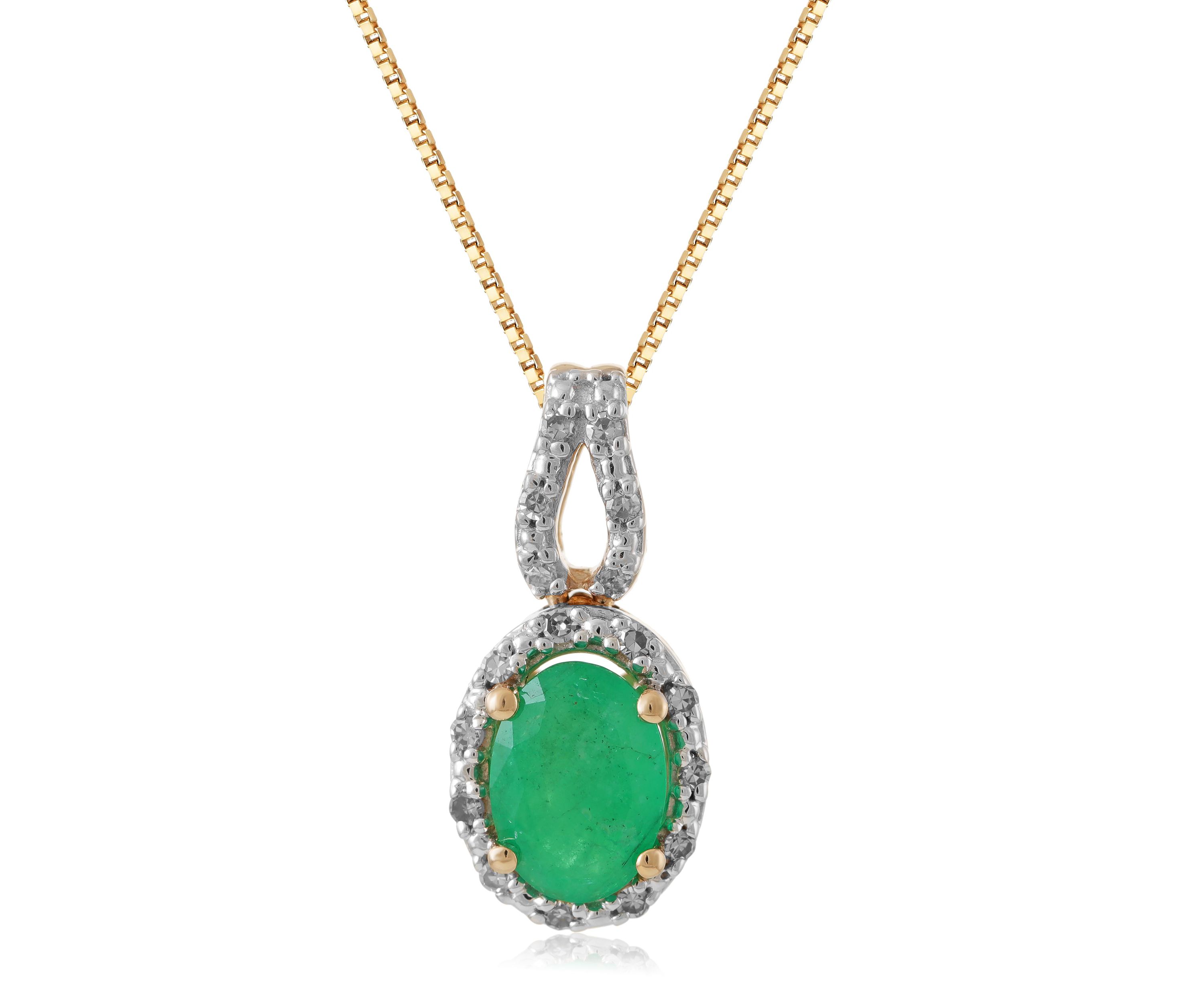 3/4 ct. t.w. Emerald and Diamond Accent Pendant in 10K ]Gold