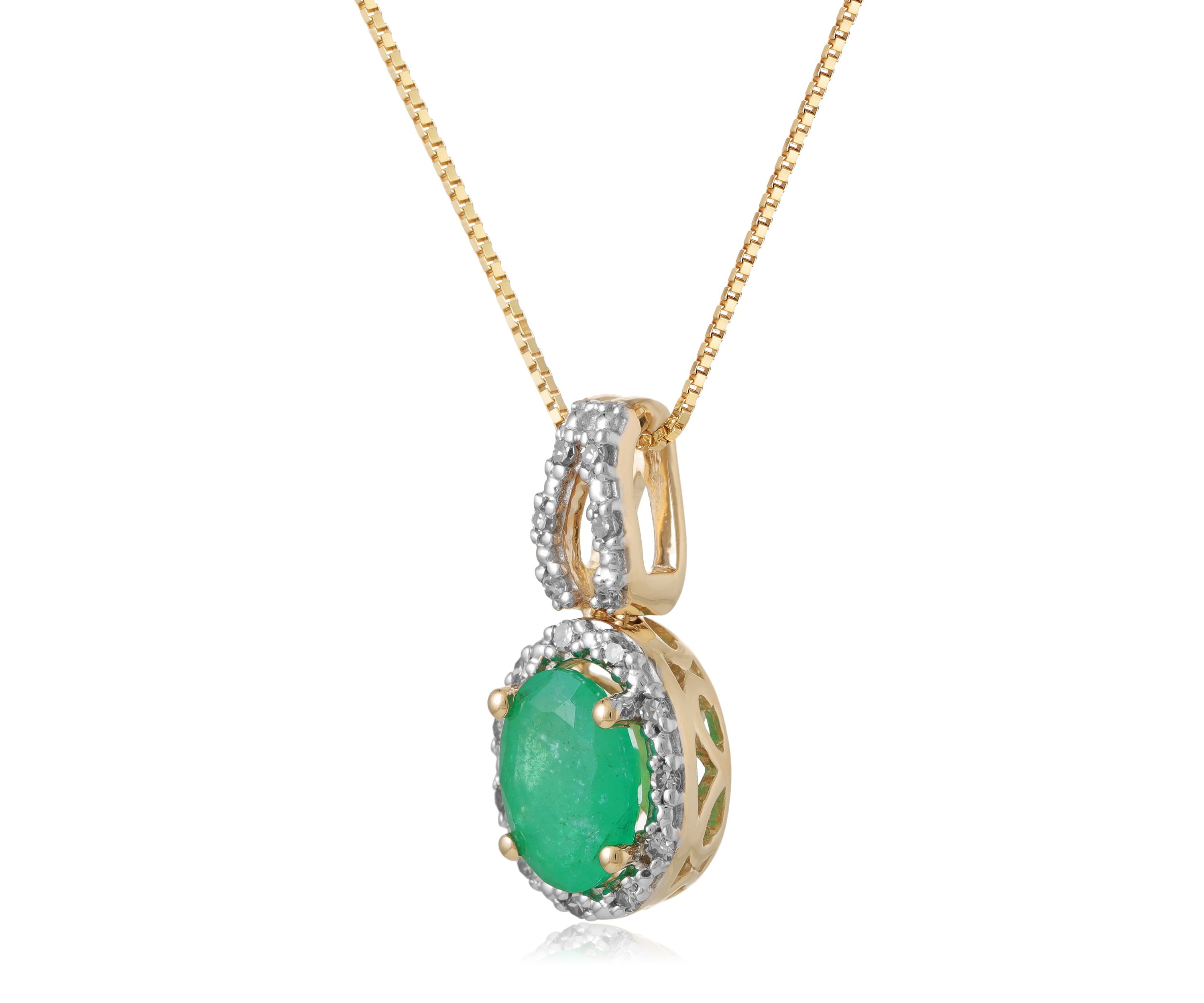 3/4 ct. t.w. Emerald and Diamond Accent Pendant in 10K ]Gold