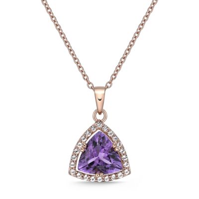 Gemminded Women's Trillion-Cut Amethyst Halo Pendant Necklace in Rose Gold-Plated Sterling Silver, 18 in