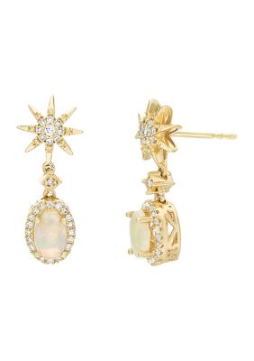Gemminded 5/8 ct. t.w. Opal and 1/5 ct. t.w. Diamond Earrings in 10K Yellow Gold