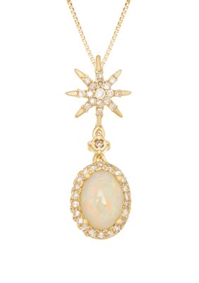Belk & Co 1/2 ct. t.w. Oval Opal and 1/7 ct. t.w. Diamond Pendant Necklace in 10K Yellow Gold
