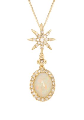 Belk & Co 1/2 Ct. T.w. Oval Opal And 1/7 Ct. T.w. Diamond Pendant Necklace In 10K Yellow Gold