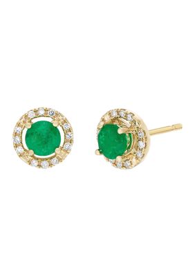 Belk & Co 1 Ct. T.w. Emerald And 1/8 Ct. T.w. Diamond Earrings In 10K White Gold