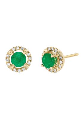 Gemminded 1 ct. t.w. Emerald and 1/8 ct. t.w. Diamond Earrings in 10K White Gold, Green