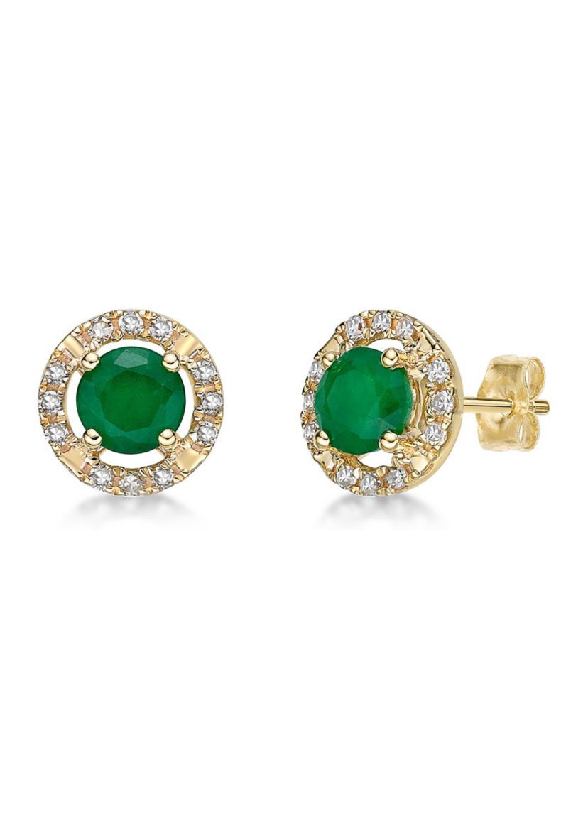 1 ct. t.w. Emerald and 1/8 ct. t.w. Diamond Earrings in 10K White Gold