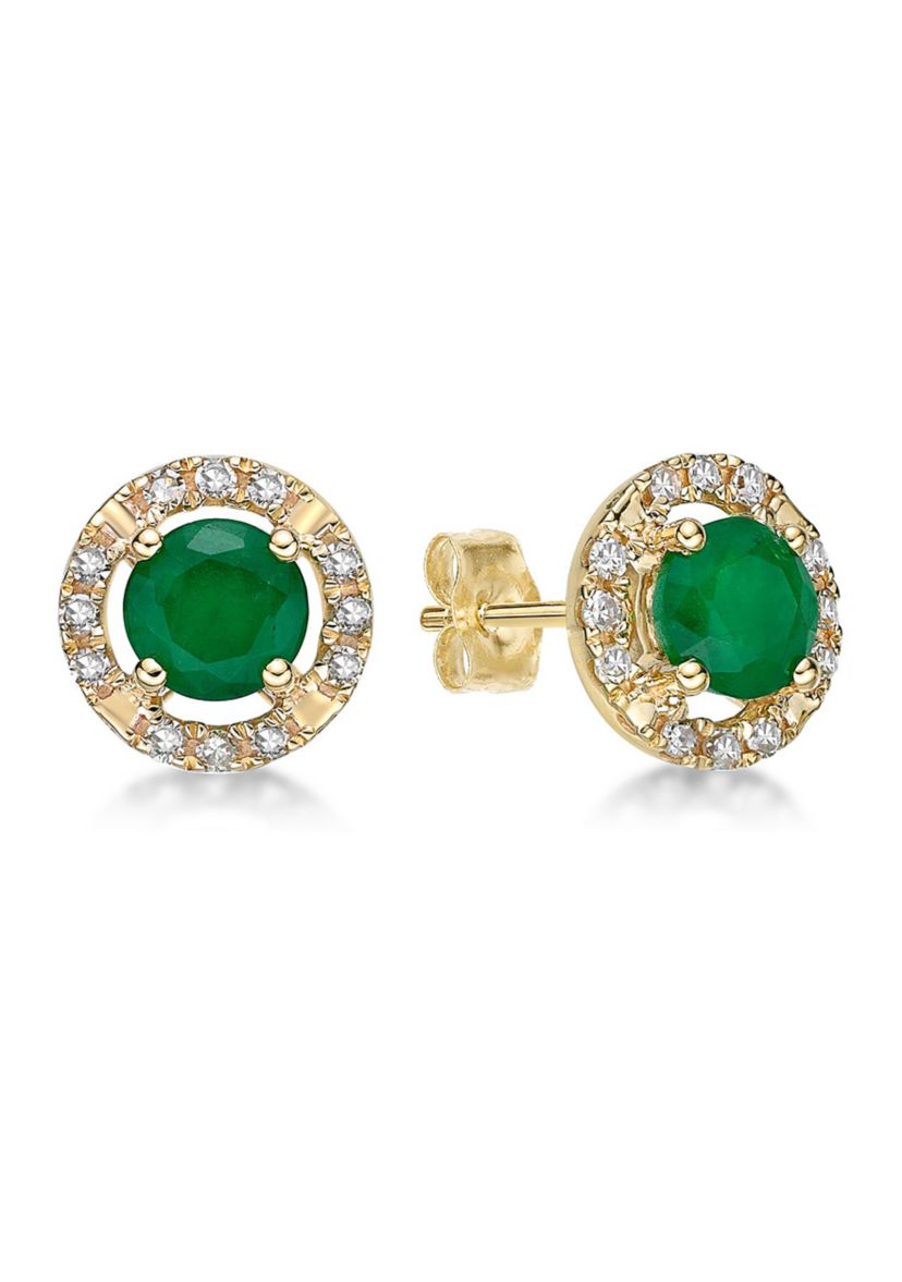 1 ct. t.w. Emerald and 1/8 ct. t.w. Diamond Earrings in 10K White Gold